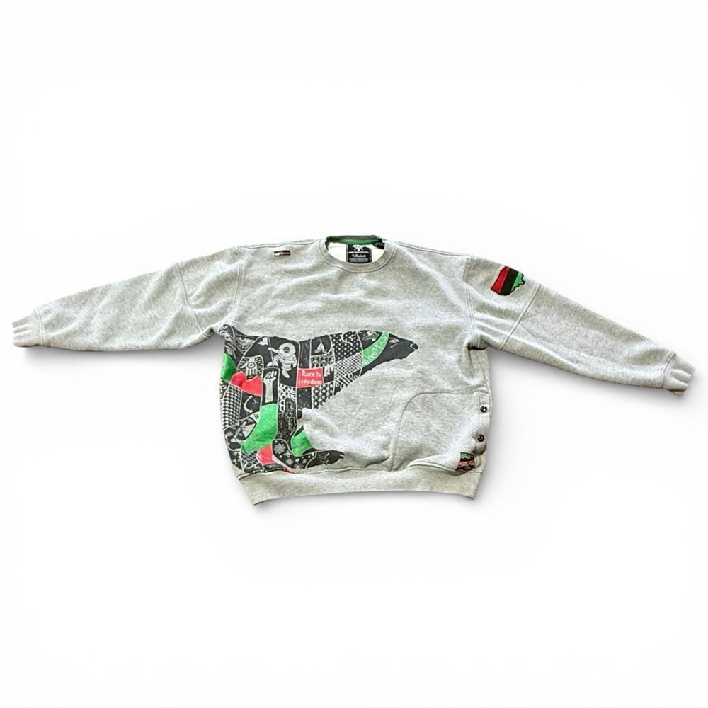 Vintage AKADEMIKS Gray Graphic Crewneck Sweatshirt with Green & Red Accents XL
